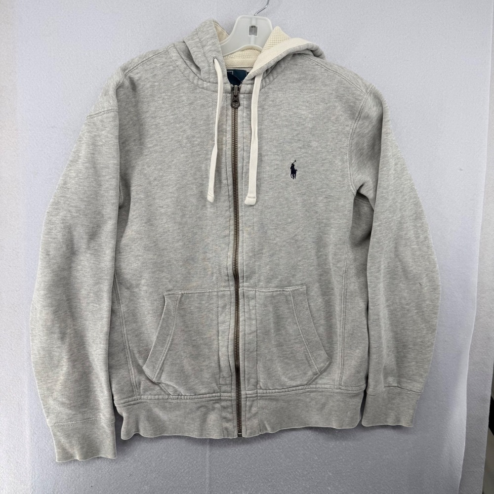 Polo Ralph Lauren Mens Heather Grey Full Zip Waffle Lined Hoodie Sz M Pony Logo